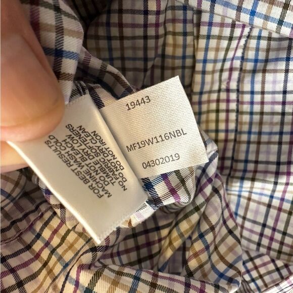 Peter Millar Blue-Purple-Black-Gold-White LS Plaid Shirt Size Medium - Picture 5 of 7